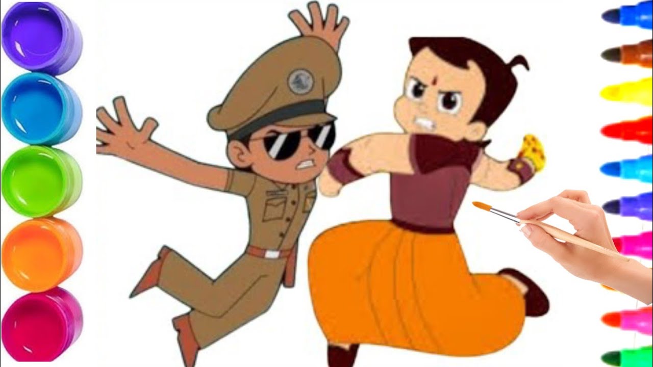 Chota Bheem fighting with little singham Color drawing for kids 🌈🍄 little singham drawing 🍓😭