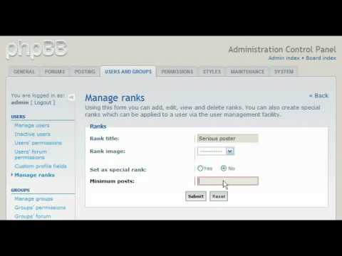 How to manage ranks in phpBB
