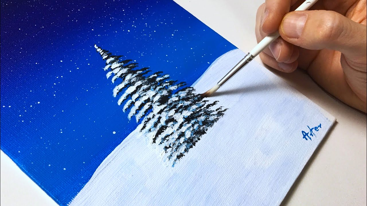 Winter Night for Beginners | Acrylic Painting Tutorial Step by Step ...