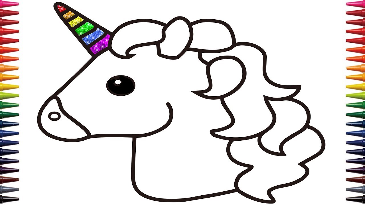 How to draw and color a unicorn emoji | coloring with glitters