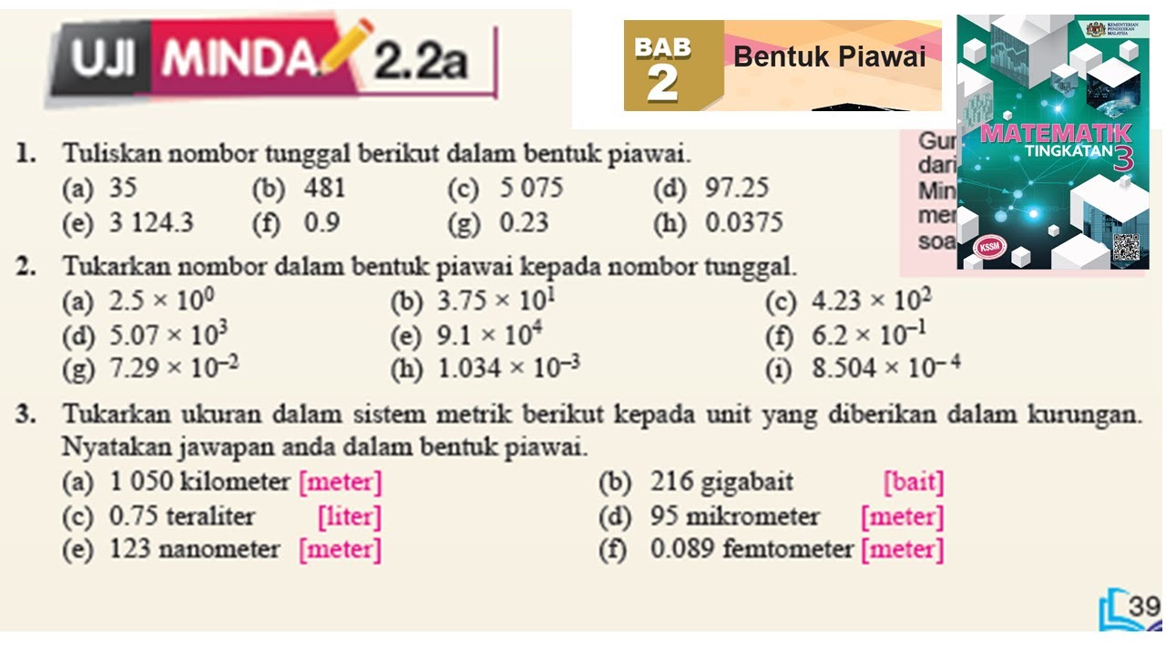 KSSM Matematik Tingkatan 3 Bab 2 Bentuk piawai uji minda 2.2a no 13