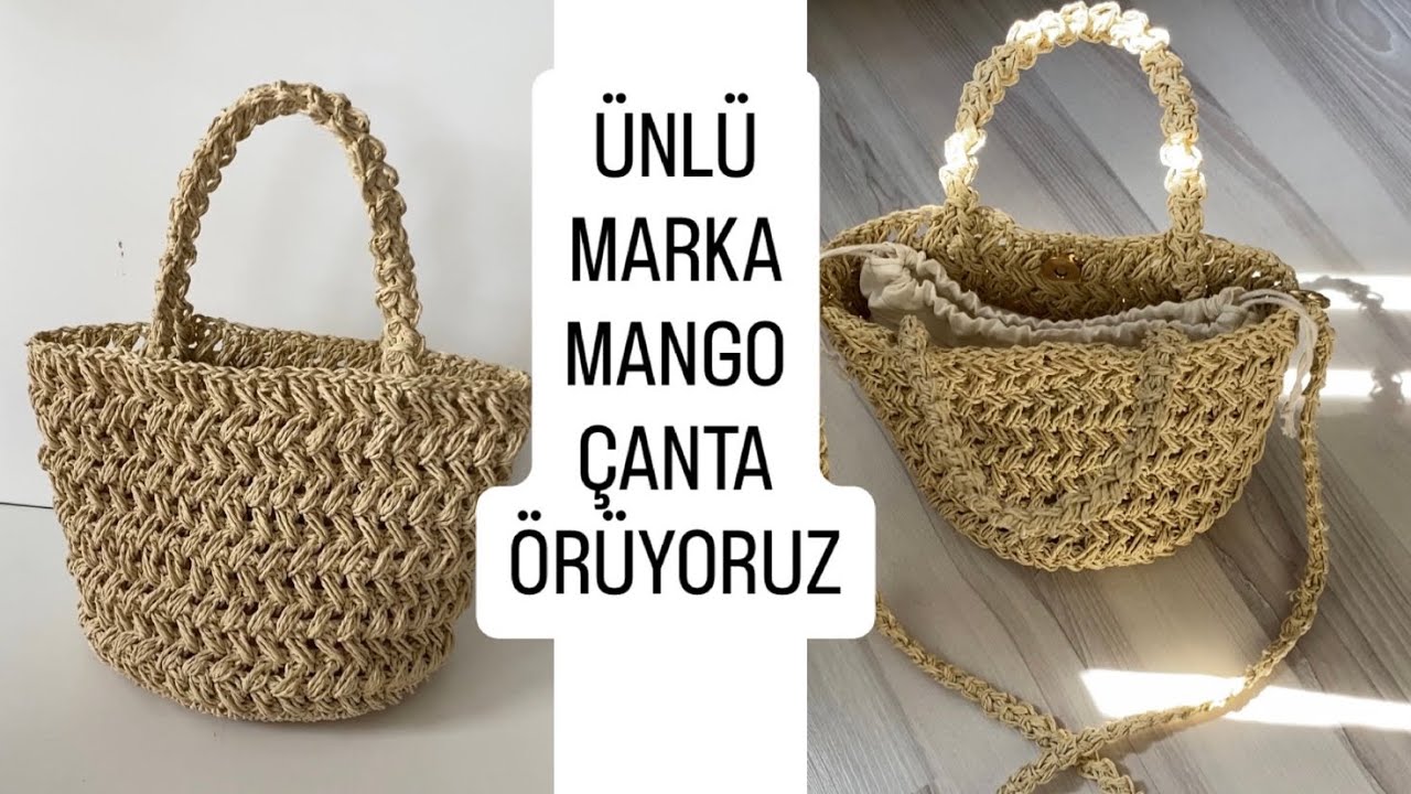 MANGO HASIR ÇANTA YAPIYORUZ 🌼🌼🌼|| KAĞIT İP İLE HASIR ÇANTA YAPIMI✅✅✅
