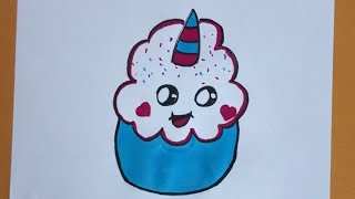 رسم سهل للاطفال | كيفية رسم كعكة يونيكورن  - سهلة How to draw cute ice cream very easy