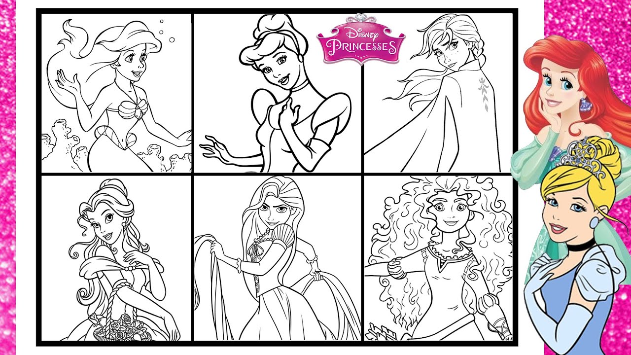 PRINCESS Coloring Page All Together Coloring DISNEY Princesses ARIEL ...