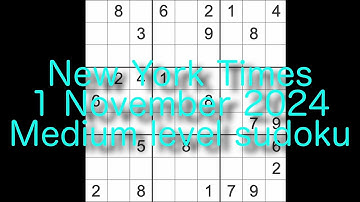 Sudoku solution – New York Times 1 November 2024 Medium level