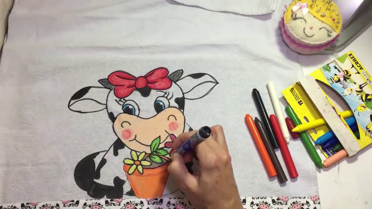 Pano de Prato técnica de pintura com giz de cera