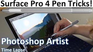 Surface Pro 4 Pen Demo - Photoshop Artist Time Lapse and 14 Pen Tips and Tricks!