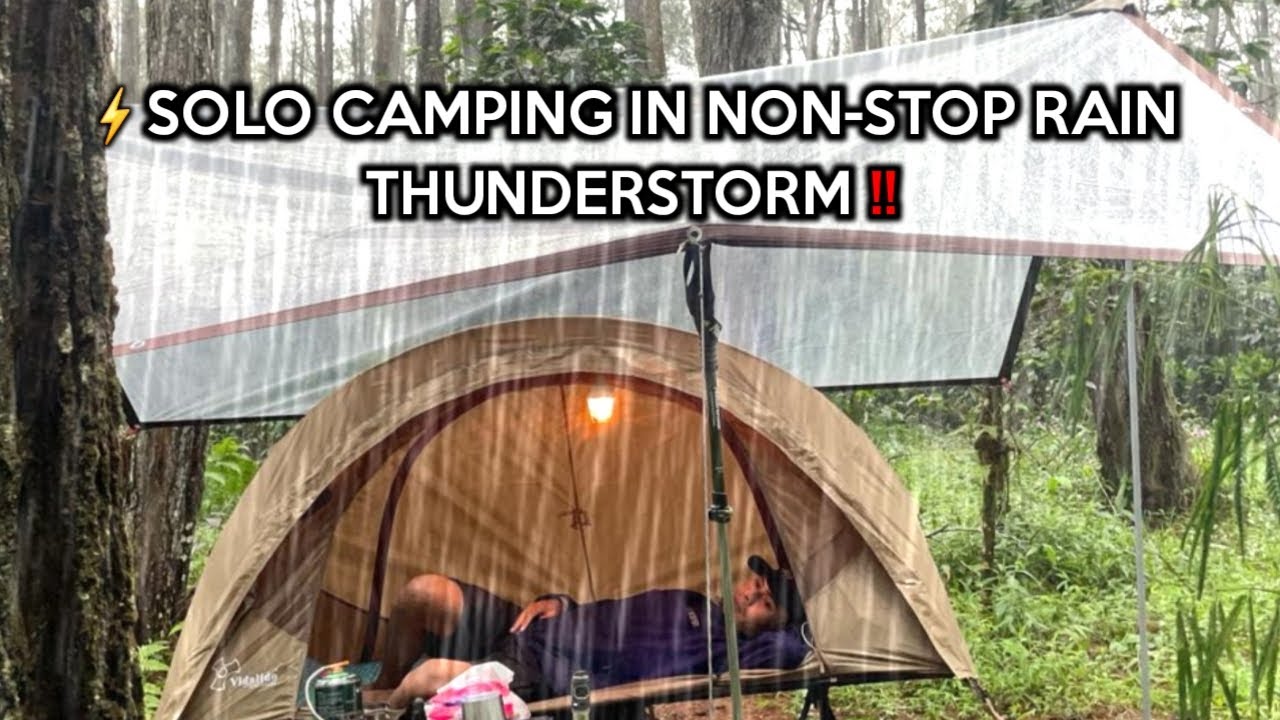 SOLO CAMPING HEAVY RAIN - HIKING IN LONG HEAVY RAIN NON STOP - ASMR ...