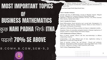 Most Important Topics Of Business Mathematics for BCom H and Program#Sem-3,5#DelhiUniversity#💯marks.