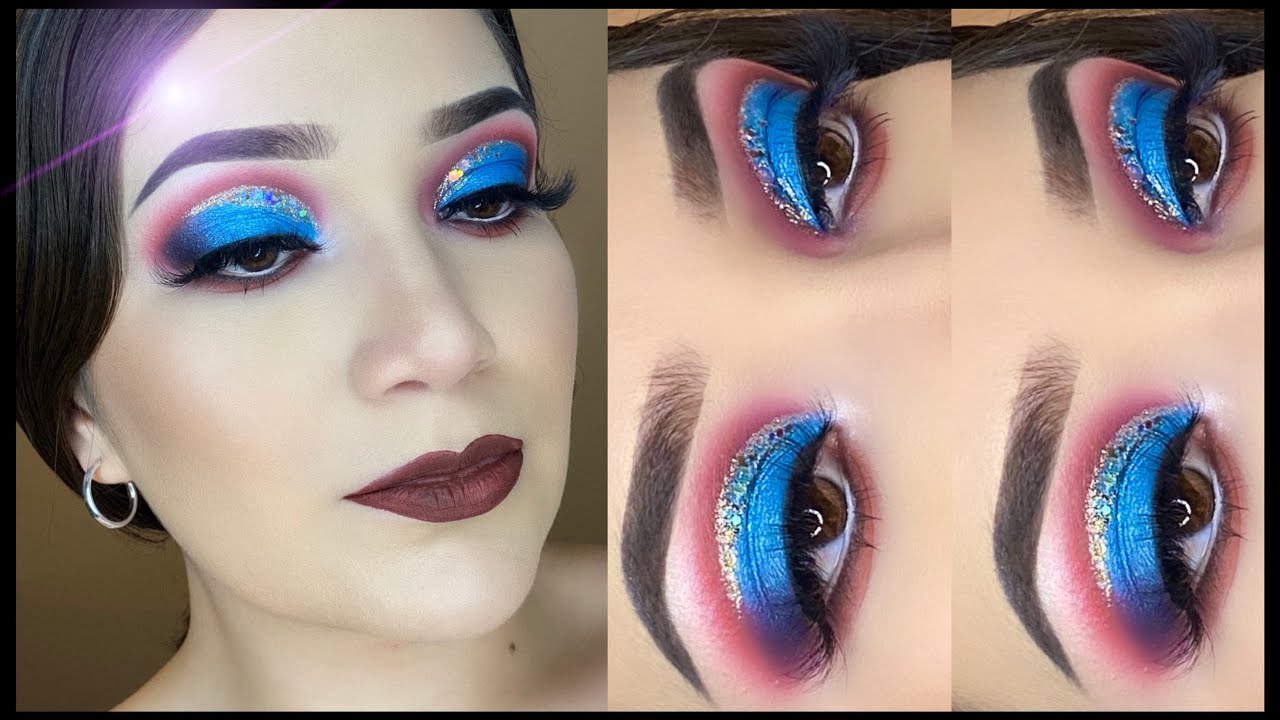 MAQUILLAJE AZUL CON GLITTER | james charles palette - YouTube