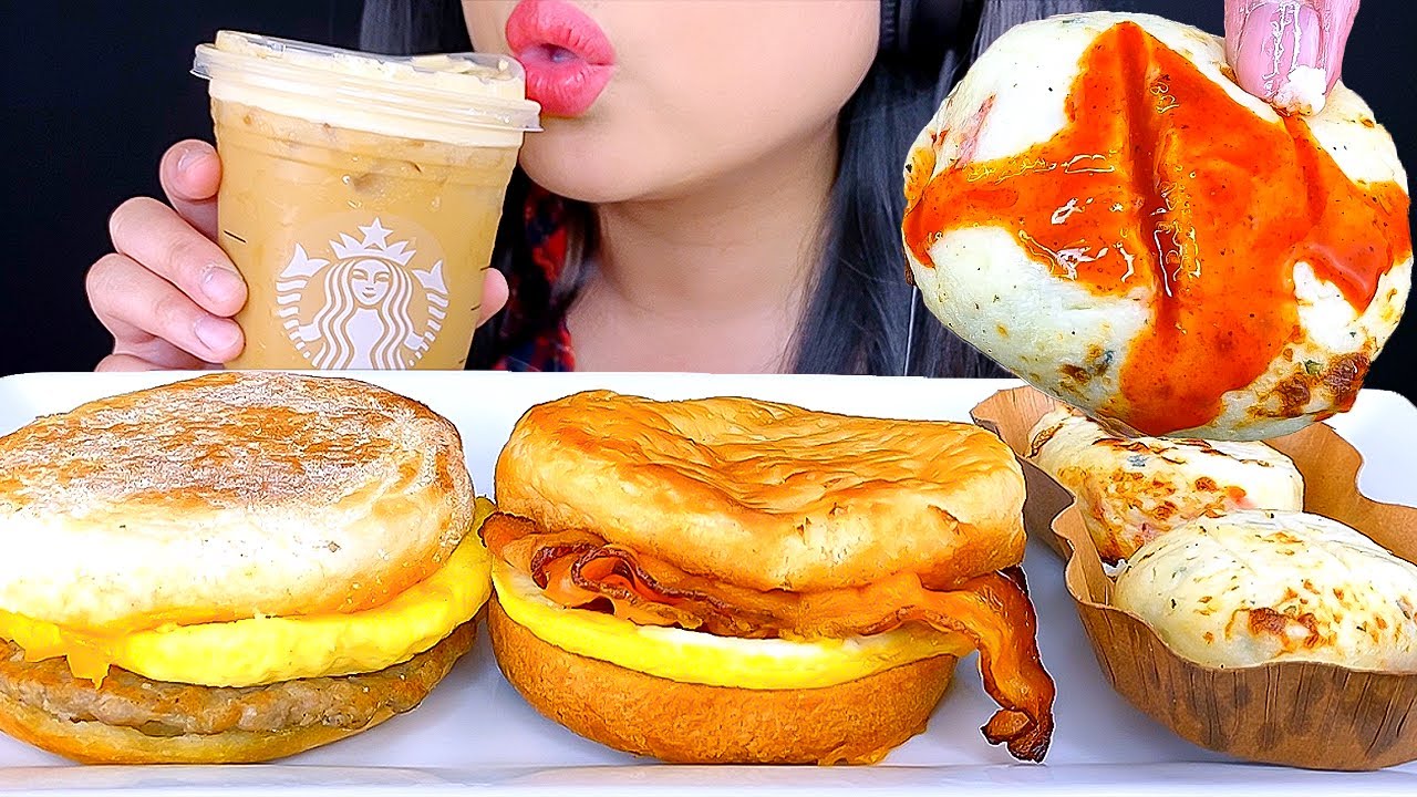 ASMR STARBUCKS BREAKFAST & COFFEE MUKBANG | SOFT EATING & DRINKING SOUNDS | EATING SHOW | ASMR PHAN