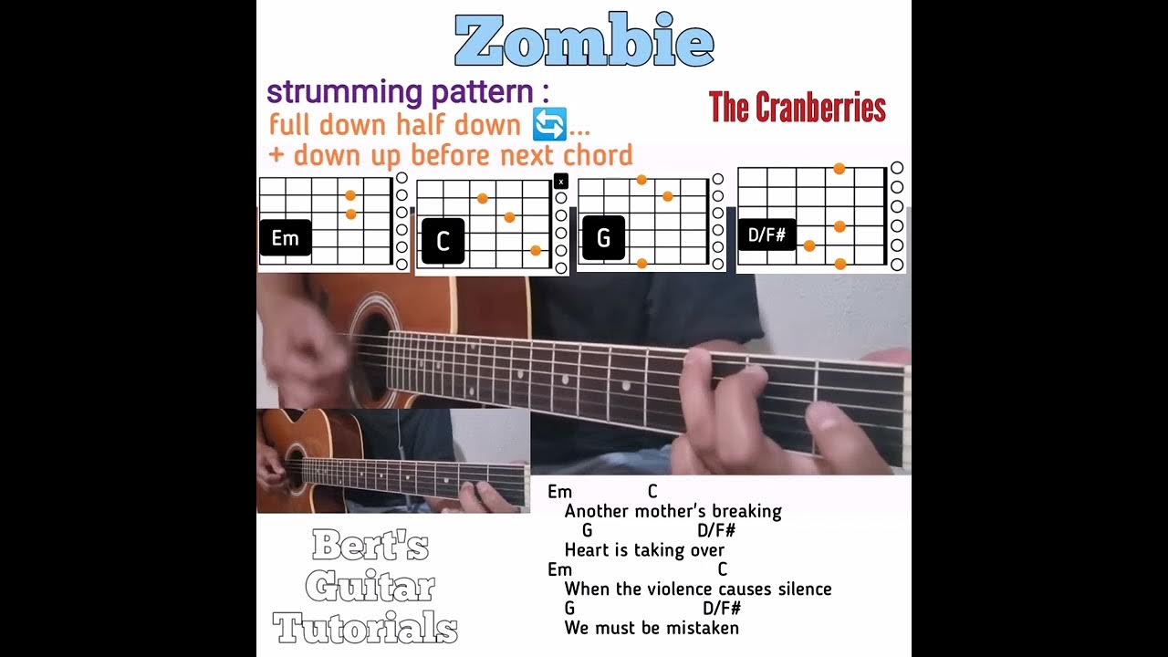 Zombie The Cranberries guitar chords w/ lyrics & strumming tutorial