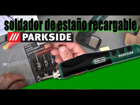 Soldador recargable de estaño 4 volt Parkside + brocas+abrazaderas