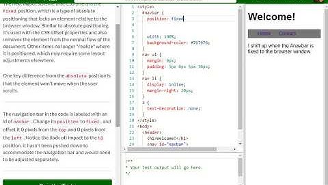 Applied Visual Design   Lock an Element to the Browser Window with Fixed Positioning free code camp