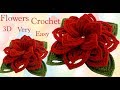 Flores 3D con hojas a Crochet en punto tunecino estilo Irlandés tejido tallermanualperu