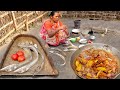 our santali grand mother cooking SWORD DRY FISH masala curry in her tribal method||village cooking