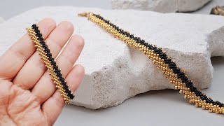 Gold &amp; Siyah Zincir Bileklik Yapımı. Black&amp;Gold St. Petersburg Bracelet Making. #beadwork #tutorial