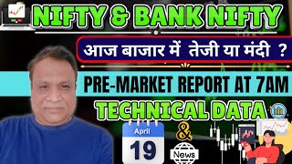 Nifty, Bank Nifty Technical / Data,  Pre- Market Update at 7 am,    19 -April -2024