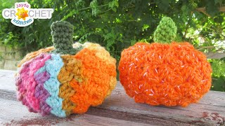 Falling Leaves Stuffed Pumpkin  Autumn Decor  Crochet Pattern & Tutorial