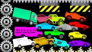 14 Cars AND Trucks Survival Race in Algodoo - Color Car Battle