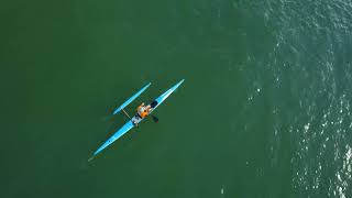 Drone view of outrigger canoe at St. Augustine shoals.