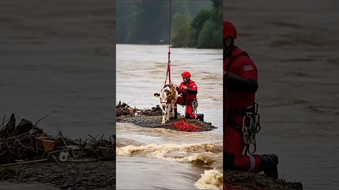 "Heroic Cow Rescue: Saved from a Flooded River | Incredible Helicopter Lifesaving Mission!" 