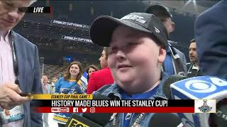 Blues super fan Laila has emotional reunion with players on the ice after Stanley Cup win