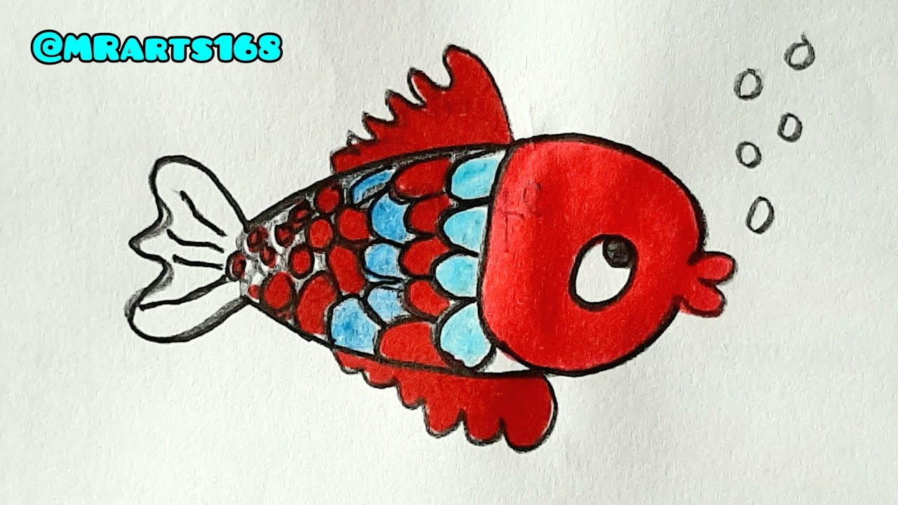 How To Draw A Red Fish For Kids🌈 Very Easy 🍒 Step by step, Toddler✍ 