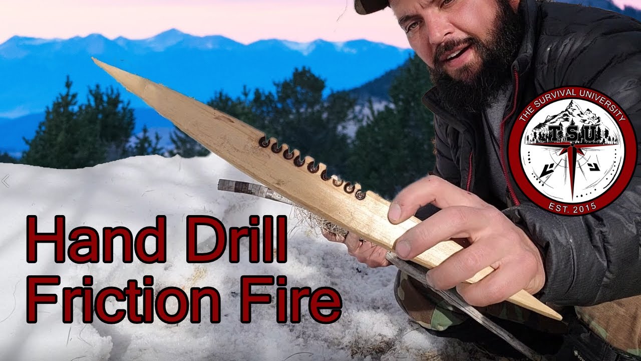 Hand Drill Fire Friction Fire in the Snow