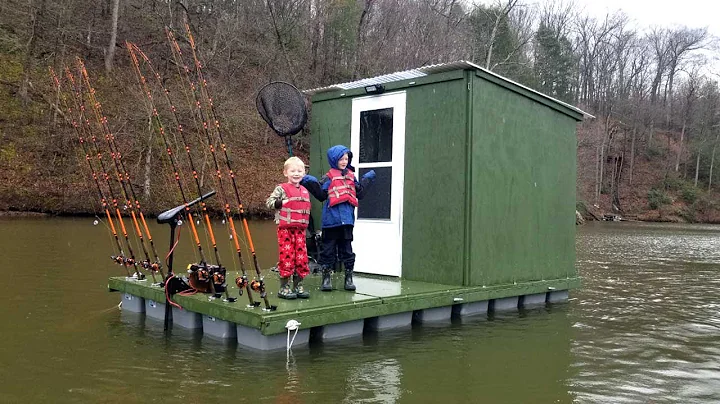 Camping & Fishing on Floating Cabin Built From Scr...