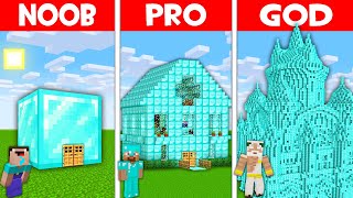 DIAMOND HOUSE BUILD CHALLENGE! DIAMOND BLOCK BASE in Minecraft NOOB vs PRO vs GOD!