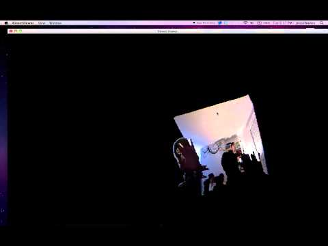 Kinect hooked up to a MacBook Pro with Kinect Viewer app.