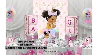 Unicorn White \& Pink Baby Shower Decorations Ideas DIY Tutorial