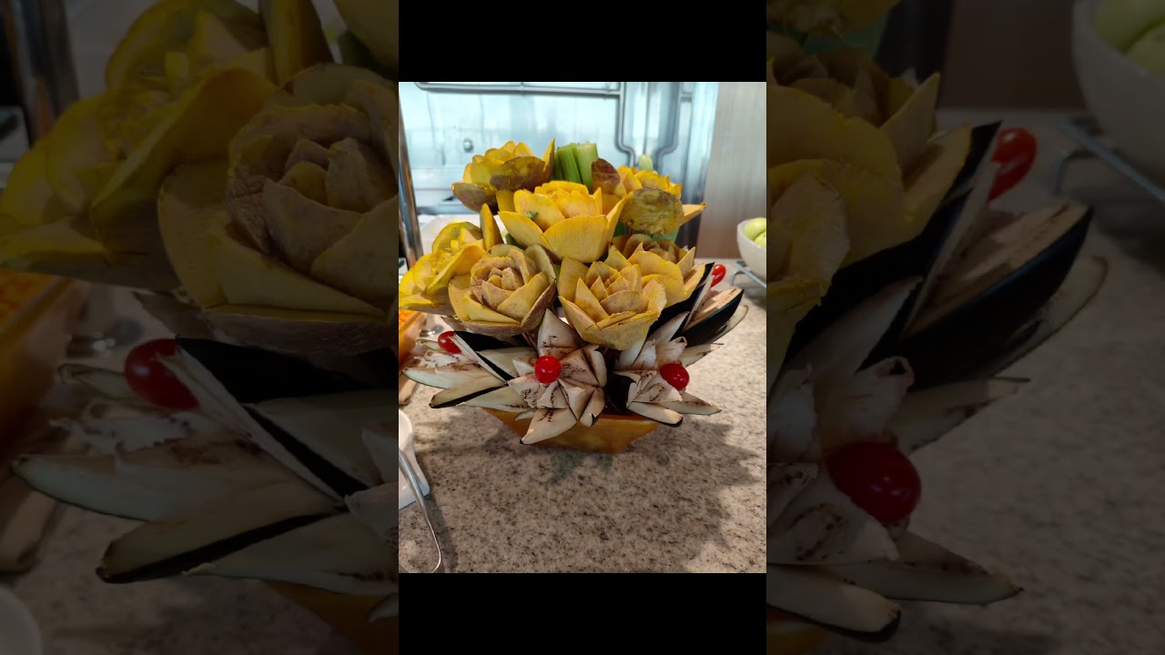 Decorative items made of fruits, vegetables, cruise ship