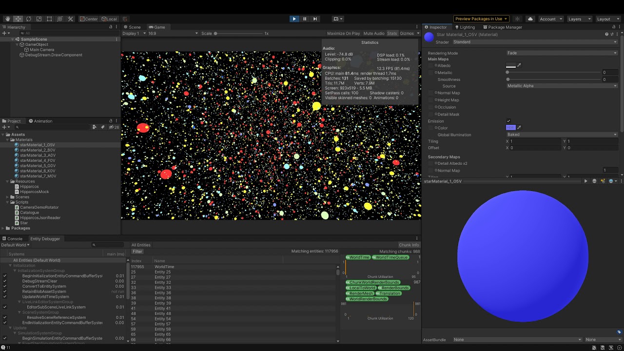 Unity DOTS ECS visualization of the Hipparcos star catalogue data ...