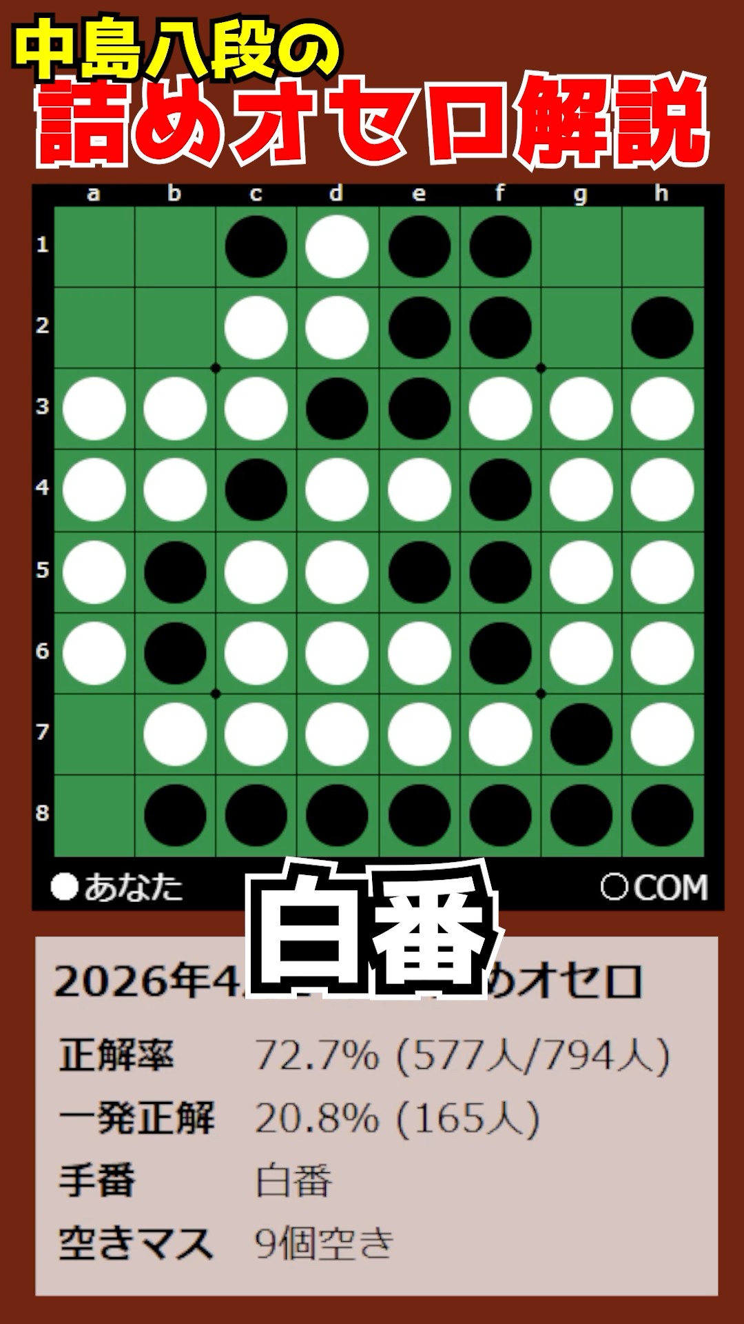 Commentary on Othello problems by Nakajima 8-dan 2026/04/14