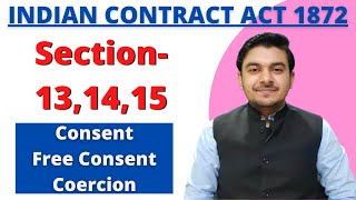 Section 13,14,15 indian contract act 1872 | Consent | Free Consent | Coercion