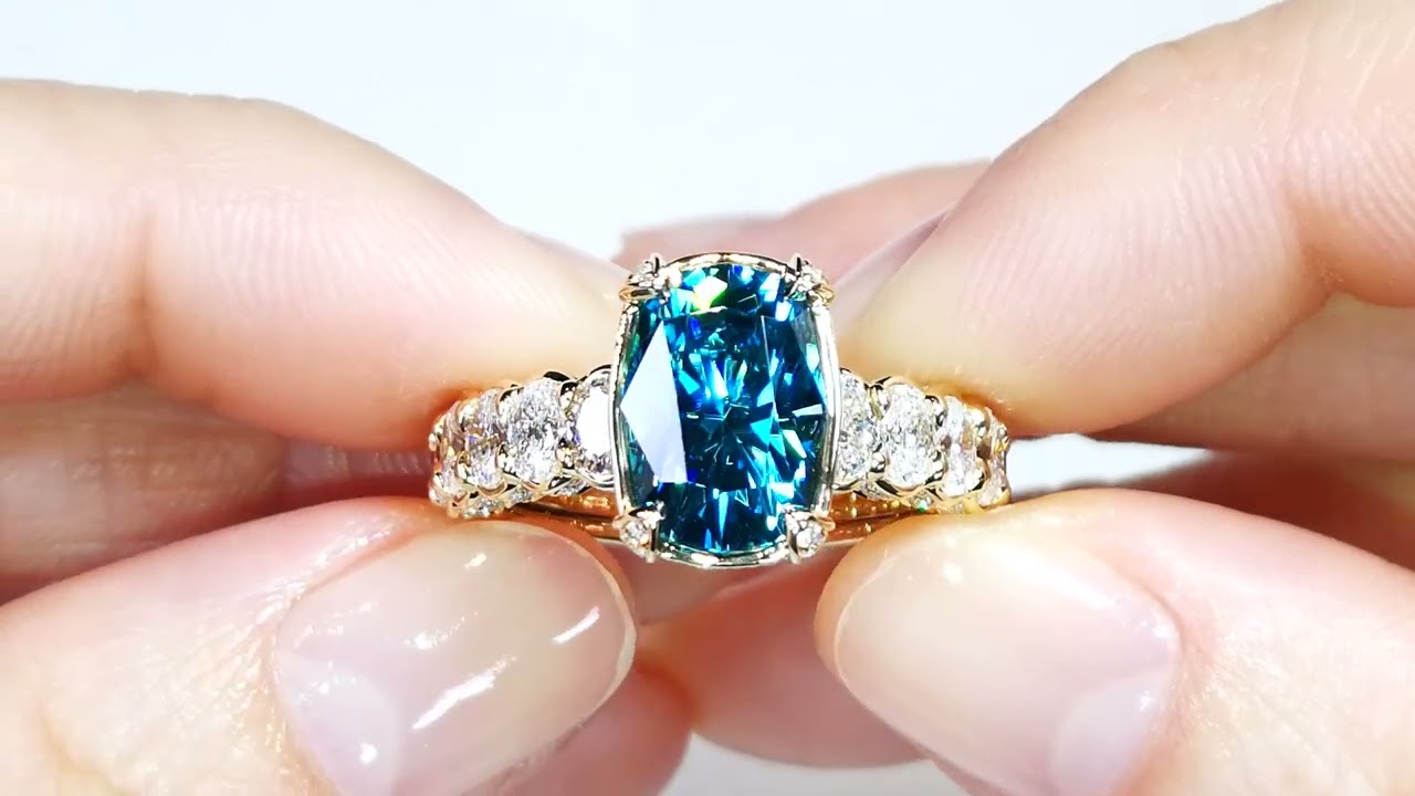 Blue Zircon Ring at 6.47 carats by Kat Florence KF08939