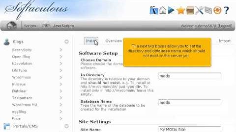 How to install MODx from Softaculous