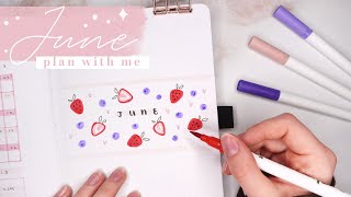 June 2023 bullet journal setup | plan with me | simple strawberries & blueberries theme