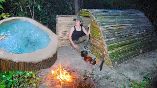 2 Days Solo Overnight Forest - Build Bamboo Shelter With Beautiful Swimming pool - Bushcraft Skills