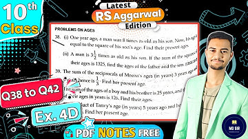 Ex 4D Q38 to Q42 | Class 10 Rs Aggarwal | Quadratic Equations | Chapter 4 | CBSE 2023 - 24 | MD Sir