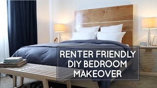 Renter-friendly small bedroom makeover: replacing vertical blinds w/ black out curtains &amp; lots more
