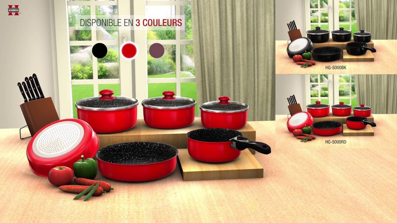 Herzberg Batterie de Cuisine - lot de casserole induction - set casserole  et poele tous feux - set de cuisine en revêtement pierre avec manche  amovible 10 pieces HG-5000 Noir : : Cuisine et Maison