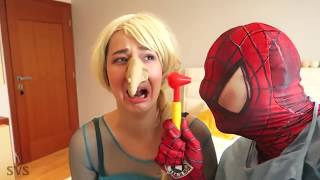 Frozen Elsa And Joker Do Nose Operation With Spiderman