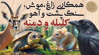 حکایت پند آموز همکاری زاغ، موش، سنگ پشت و آهو | کلیله و دمنه