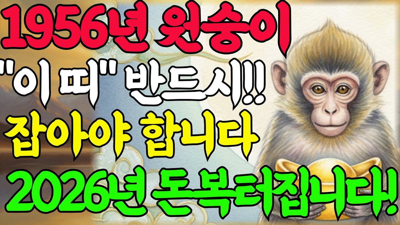 1956년 원숭이띠 눈물 흘린다 '이 띠' 반드시 잡아야  합니다! 2026년 원숭이띠 돈복터질 운세 !!