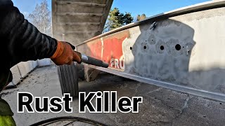 How to Kill Rust! Rusty Wagon Trailer SandBlasting to Stop Remove Scabs of Rot sand blasting Real!