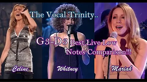 The Vocal Trinity | Celine Dion, Whitney Houston, Mariah Carey: G3- D3 Best Live Lows Comparison!!