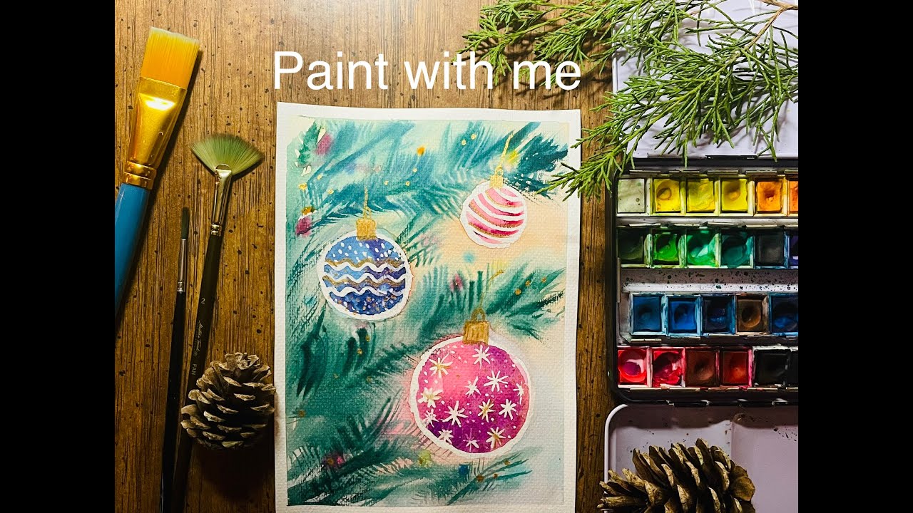 How to paint a watercolor Christmas card with Christmas tree branches